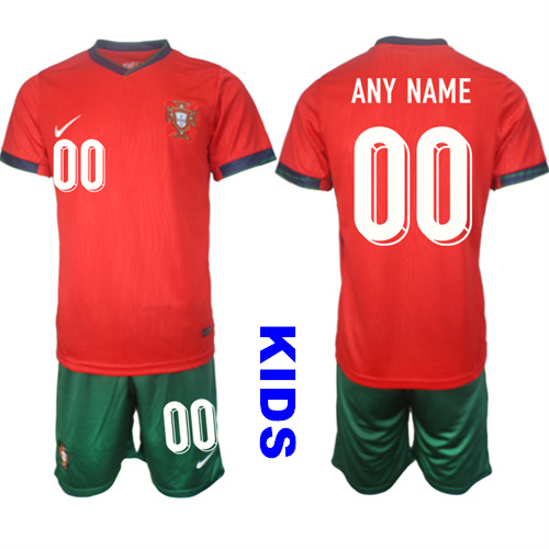 Youth Portugal Custom Any Name And number 2024-25 Home Kids Soccer Suit Jersey