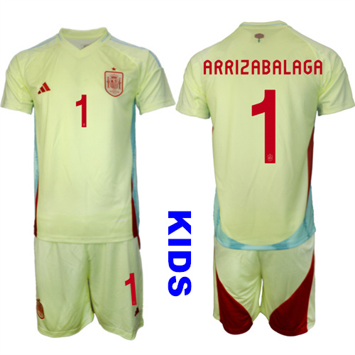 Youth Spain #1 ARRIZABALAGA 2024-25 Away Kids Soccer Suit Jersey