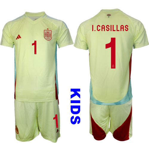 Youth Spain #1 I.CASILLAS 2024-25 Away Kids Soccer Suit Jersey