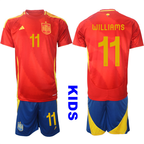 Youth Spain #11 WILLIAMS 2024-25 Home Kids Soccer Suit Jersey
