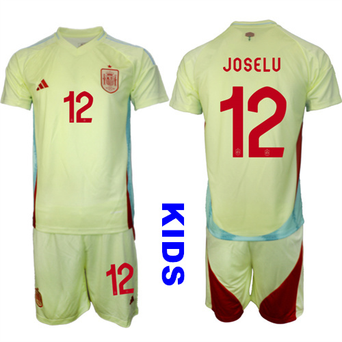 Youth Spain #12 JOSELU 2024-25 Away Kids Soccer Suit Jersey