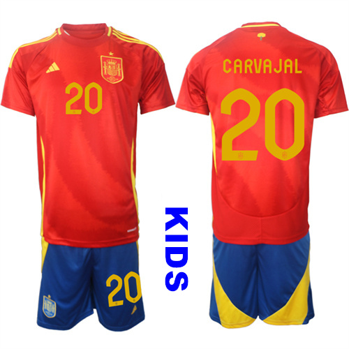 Youth Spain #20 CARVAJAL 2024-25 Home Kids Soccer Suit Jersey