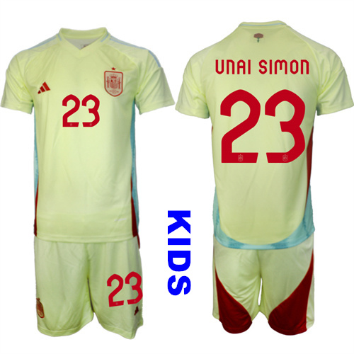 Youth Spain #23 UNAI SIMON 2024-25 Away Kids Soccer Suit Jersey