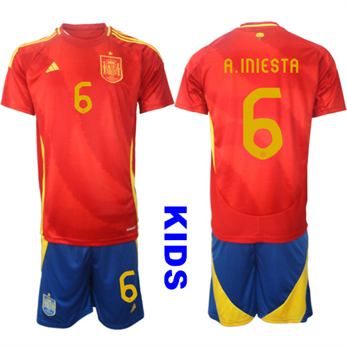 Youth Spain #6 A.INIESTA 2024-25 Home Kids Soccer Suit Jersey