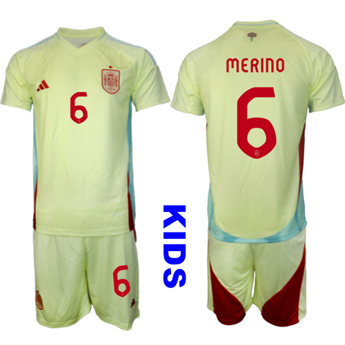 Youth Spain #6 MERINO 2024-25 Away Kids Soccer Suit Jersey