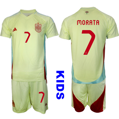 Youth Spain #7 MORATA 2024-25 Away Kids Soccer Suit Jersey