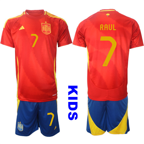 Youth Spain #7 RAUL 2024-25 Home Kids Soccer Suit Jersey