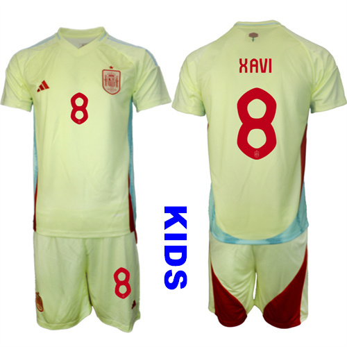 Youth Spain #8 XAVI 2024-25 Away Kids Soccer Suit Jersey