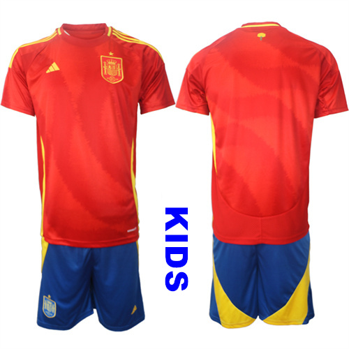 Youth Spain Blank 2024-25 Home Kids Soccer Suit Jersey