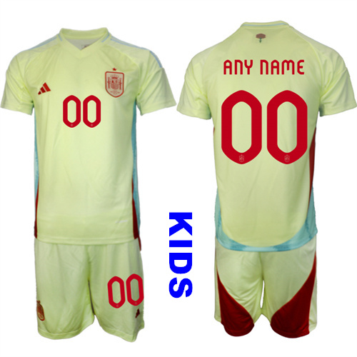 Youth Spain Custom Any Name And number 2024-25 Away Kids Soccer Suit Jersey