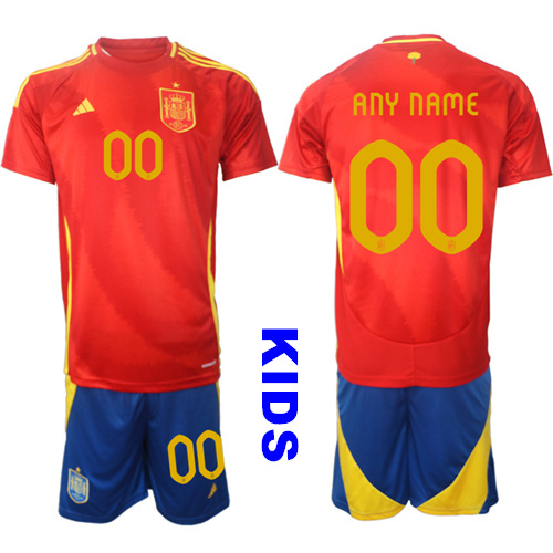 Youth Spain Custom Any Name And number 2024-25 Home Kids Soccer Suit Jersey