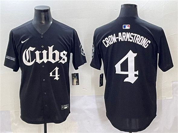 Men's Chicago Cubs #4 Pete Crow-Armstrong Black 'Gothic North Side Edition' Vapor Premier Limited Stitched Baseball Jersey