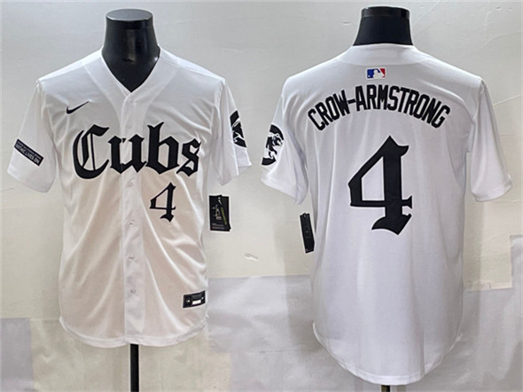 Men's Chicago Cubs #4 Pete Crow-Armstrong White 'Gothic North Side Edition' Vapor Premier Limited Stitched Baseball Jersey