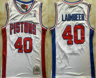 Men's Detroit Pistons #40 Bill Laimbeer White 1988-89 Stitched Jersey