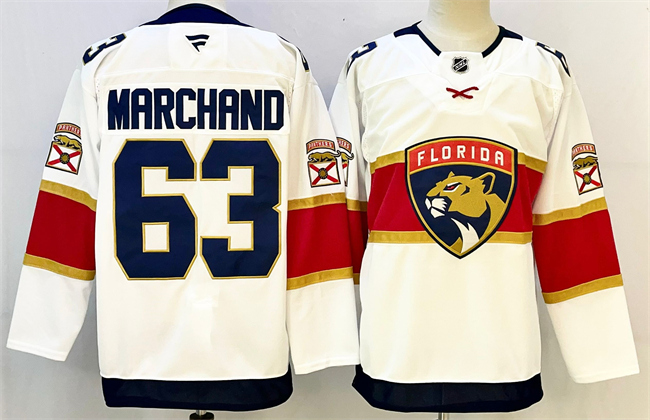 Men's Florida Panthers #63 Brad Marchand White 2024-25 Home Stitched Hockey Jersey