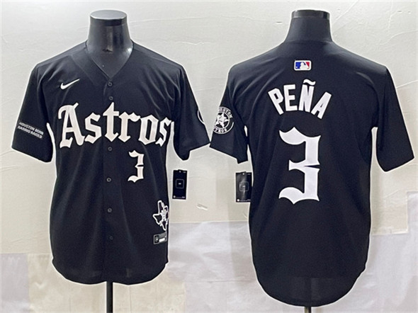 Men's Houston Astros #3 Jeremy Pena Black Gothic 'Houston Born Barrio Raised' Limited Stitched Baseball Jersey