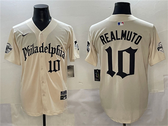 Men's Philadelphia Phillies #10 J.T. Realmuto Cream Gothic Vapor Limited Stitched Jersey