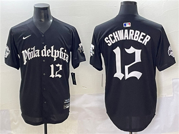 Men's Philadelphia Phillies #12 Kyle Schwarber Black Gothic Vapor Limited Stitched Jersey