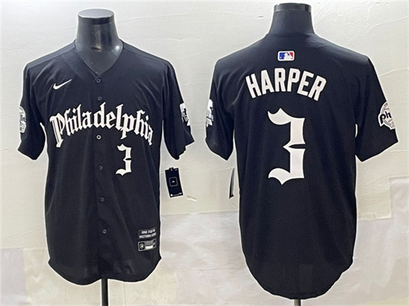 Men's Philadelphia Phillies #3 Bryce Harper Black Gothic Vapor Limited Stitched Jersey