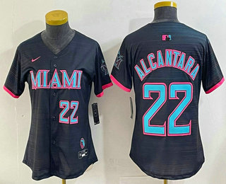 Women's Miami Marlins #22 Sandy Alcantara Number Black 2025 City Connect Limited Stitched Jersey
