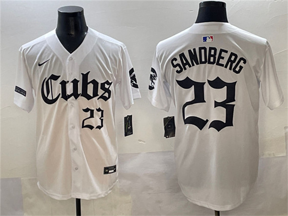 Men's Chicago Cubs #23 Ryne Sandberg White 'Gothic North Side Edition' Vapor Premier Limited Stitched Baseball Jersey
