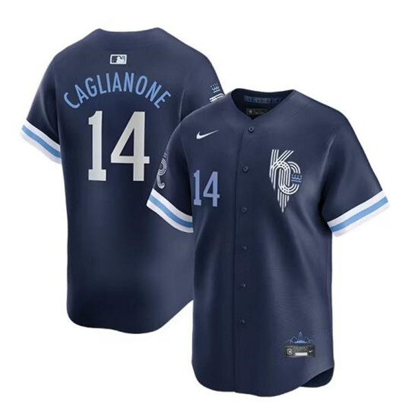 Men's Kansas City Royals #14 Jac Caglianone Navy City Connect Limited Stitched Baseball Jersey