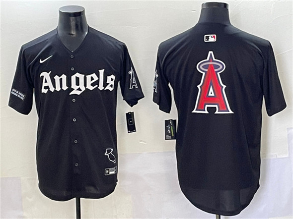 Men's Los Angeles Angels Team Big Logo Black 'Gothic Halo Edition' Vapor Limited Stitched Jersey