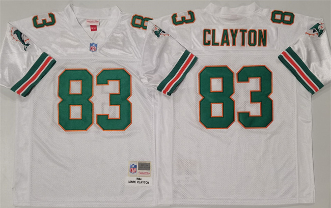 Men's Miami Dolphins #83 Mark Clayton White Throwback Stitched Football Jersey