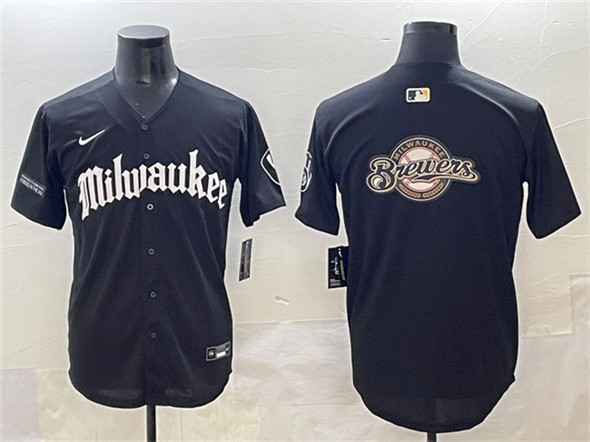 Men's Milwaukee Brewers Team Big Logo Black 'Gothic 414 Shadows Edition' Vapor Premier Limited Stitched Jersey