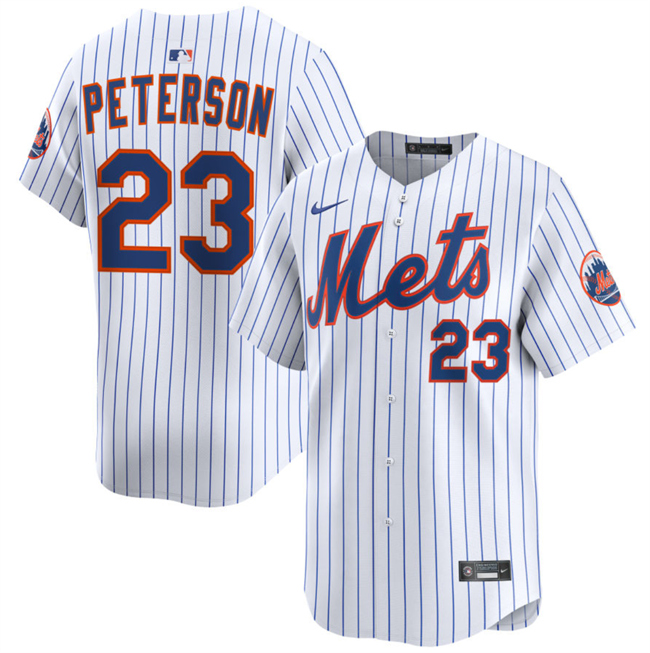 Men's New York Mets #23 David Peterson White 2025 Home Limited Stitched Baseball Jersey