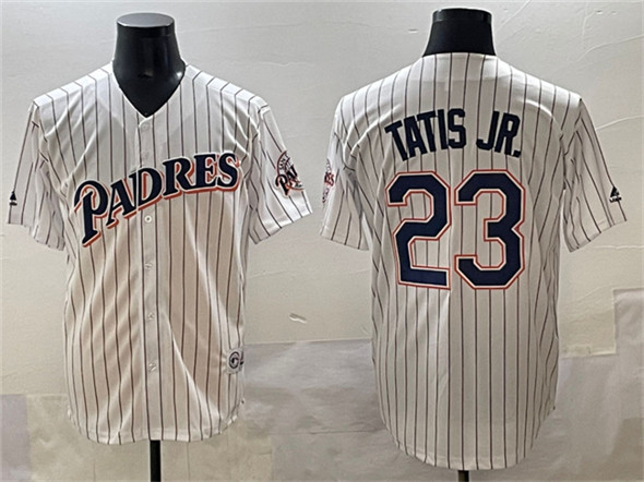 Men's San Diego Padres #23 Fernando Tatis Jr. White Throwback With Patch Cool Base Stitched Baseball Jersey