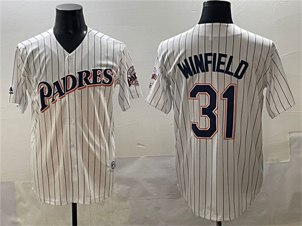 Men's San Diego Padres #31 Dave Winfield White Throwback With Patch Cool Base Stitched Baseball Jersey