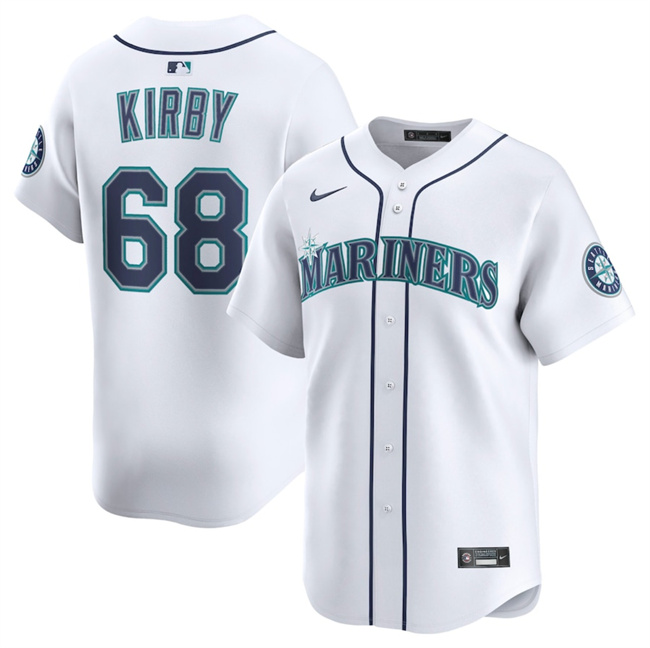 Men's Seattle Mariners #68 George Kirby White Home Limited Stitched Baseball Jersey