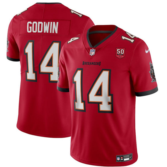 Men's Tampa Bay Buccaneers #14 Chris Godwin Red 2025 50th Season patch Vapor Untouchable Limited Football Stitched Jersey