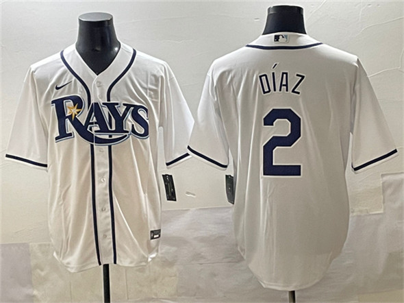 Men's Tampa Bay Rays #2 Yandy Díaz White Cool Base Stitched Baseball Jersey