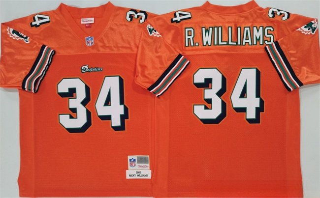 Men's Miami Dolphins #34 Ricky Williams Orange Throwback Stitched Football Jersey