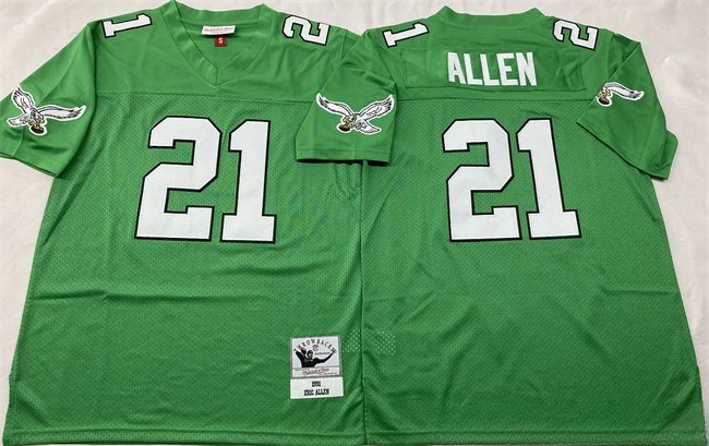 Men's Philadelphia Eagles #21 Eric Allen Kelly Green Throwback Stitched Football Jersey