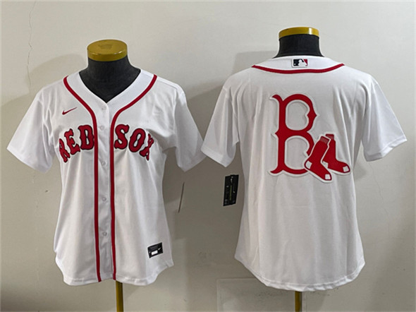 Women's Boston Red Sox Team Big Logo White Cool Base Stitched Jersey(Run Small)