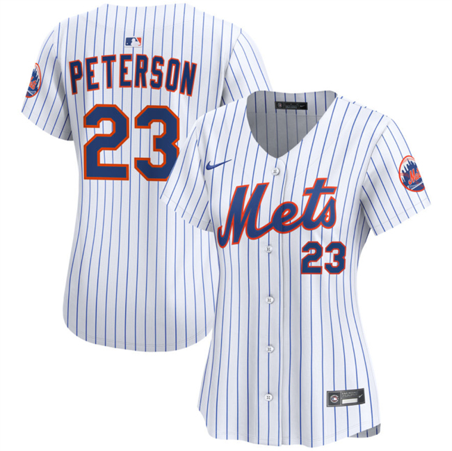Women's New York Mets #23 David Peterson White 2025 Home Limited Stitched Baseball Jersey(Run Small)