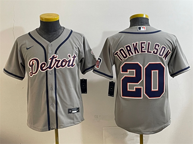 Youth Detroit Tigers #20 Spencer Torkelson Gray Cool Base Stitched Baseball Jersey