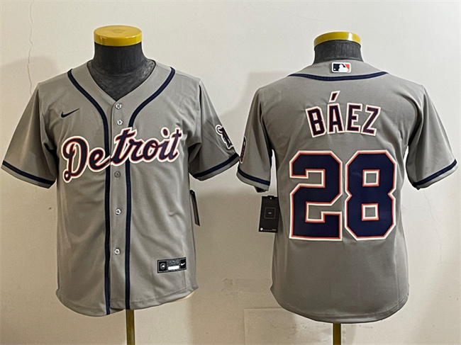 Youth Detroit Tigers #28 Javier Báez Gray Cool Base Stitched Baseball Jersey