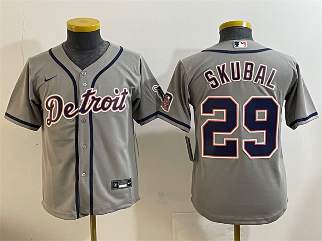 Youth Detroit Tigers #29 Tarik Skubal Gray Cool Base Stitched Baseball Jersey