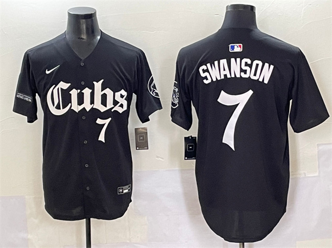 Men's Chicago Cubs #7 Dansby Swanson Black 'Gothic North Side Edition' Vapor Premier Limited Stitched Baseball Jersey