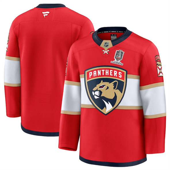 Men's Florida Panthers Blank Red Home 2025 Stanley Cup Champions Patch Stitched Jersey
