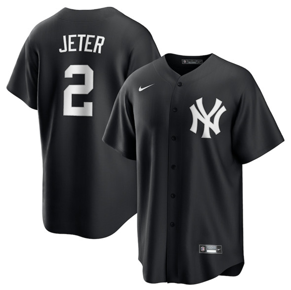 Men's New York Yankees #2 Derek Jeter Black Lights Out Limited Stitched Baseball Jersey