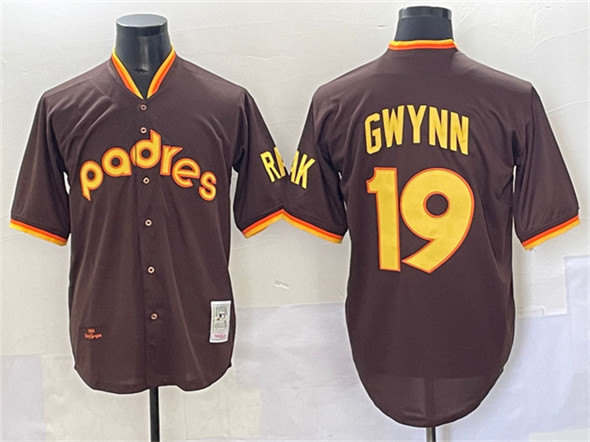 Men's San Diego Padres #19 Tony Gwynn Brown Throwback Stitched Baseball Jersey