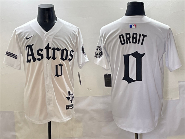 Men's Houston Astros #0 Orbit White Gothic 'Houston Born Barrio Raised' Limited Stitched Baseball Jersey