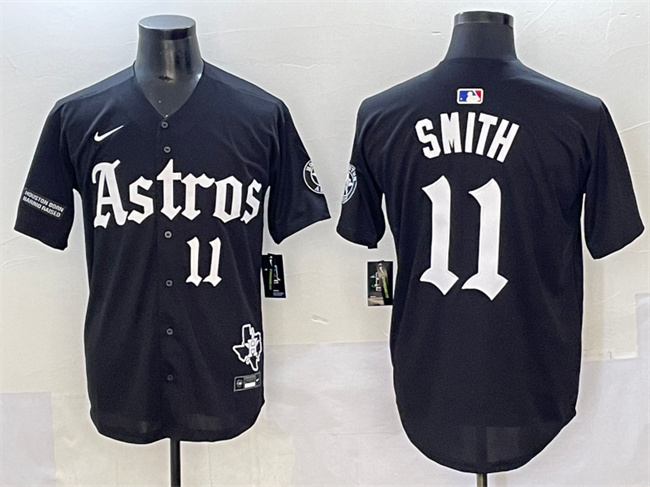 Men's Houston Astros #11 Cam Smith Black Gothic 'Houston Born Barrio Raised' Limited Stitched Baseball Jersey