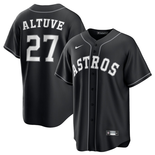 Men's Houston Astros #27 Jose Altuve Black Lights Out Limited Stitched Baseball Jersey