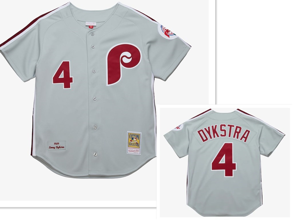 Men's Philadelphia Phillies #4 Lenny Dykstra Mitchell and Ness Grey 1989 Throwback Stitched MLB Jersey
